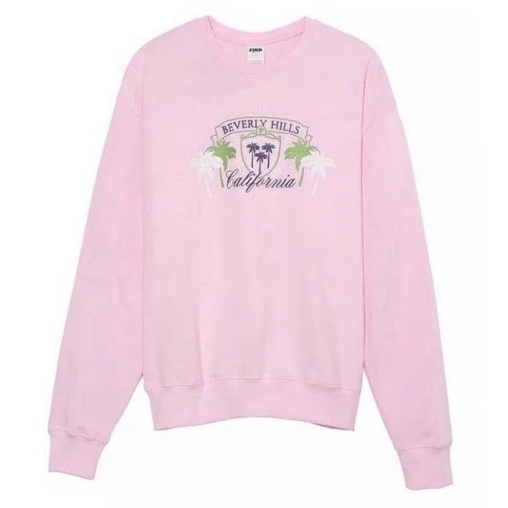Victoria's Secret PINK Ivy Fleece Classic Crew Sweatshirt Size XXL 2XL Pink New - Picture 1 of 3